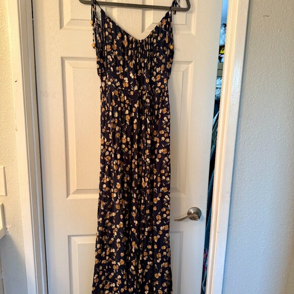 Natural Life Golden Eye Wide-Leg Jumpsuit- Navy Tan Floral Medium - Picture 4 of 6